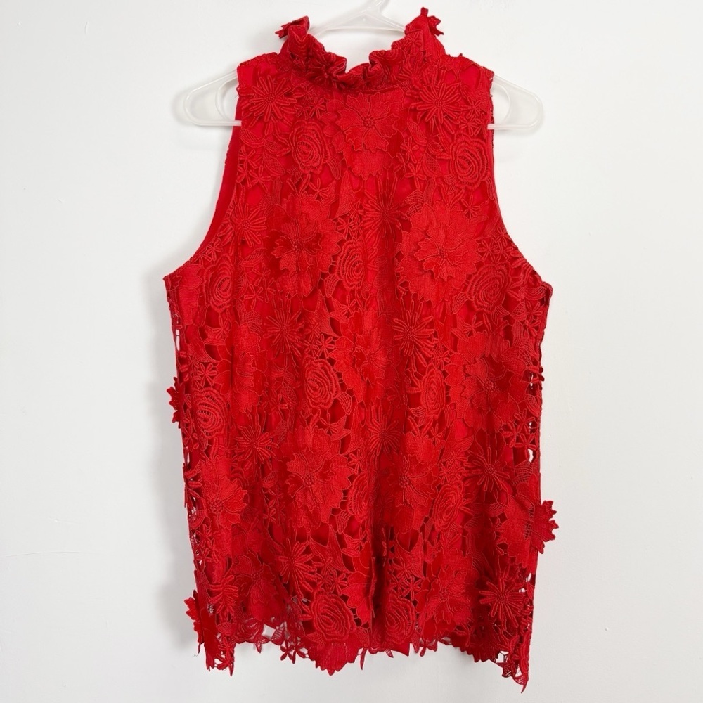 Tuckernuck Red Guipure Lace Bow Tie Sleeveless Mason Top Womens Large Red